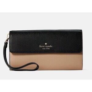New Kate Spade Madison Colorblock Travel Wristlet Clutch Toasted Hazelnut Multi